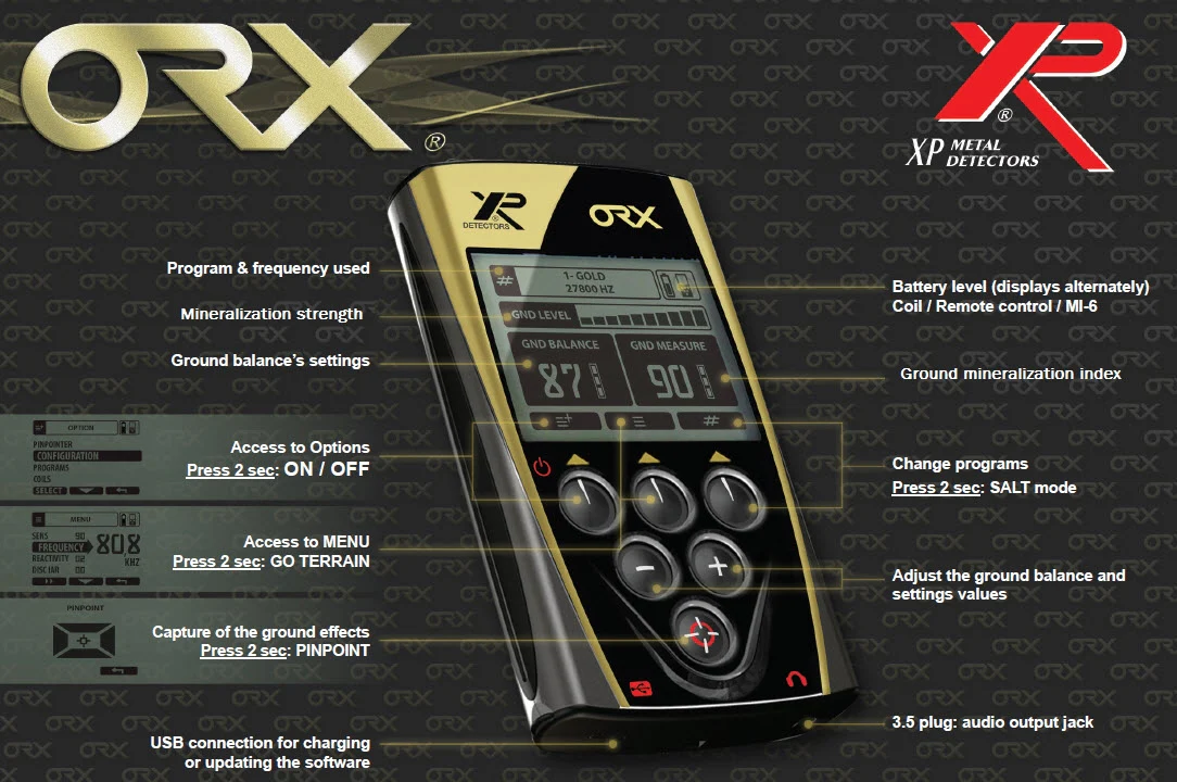 XP ORX Wireless Metal Detector with Back-lit Display + FX-02 Wired Backphone Headphones + 11" X35 Search Coil - Image 12